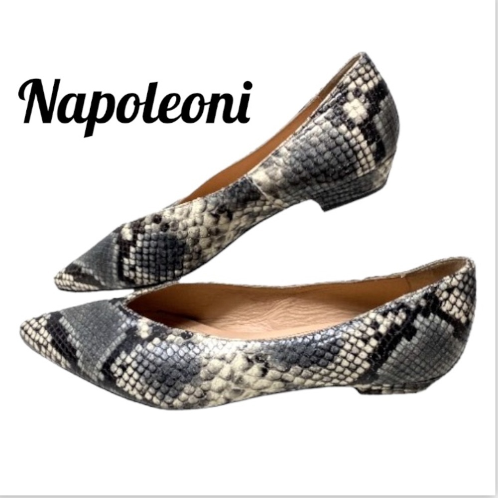 Napoleoni Italy Made Snake Print Leather Ballet Flats Size Women’s US 7 EU 38